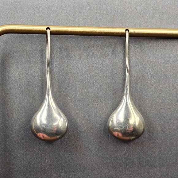 VTG Sterling Silver 925 Dangle Puffy Teardrop Earrings 1.25" Signed AVC - Picture 1 of 7